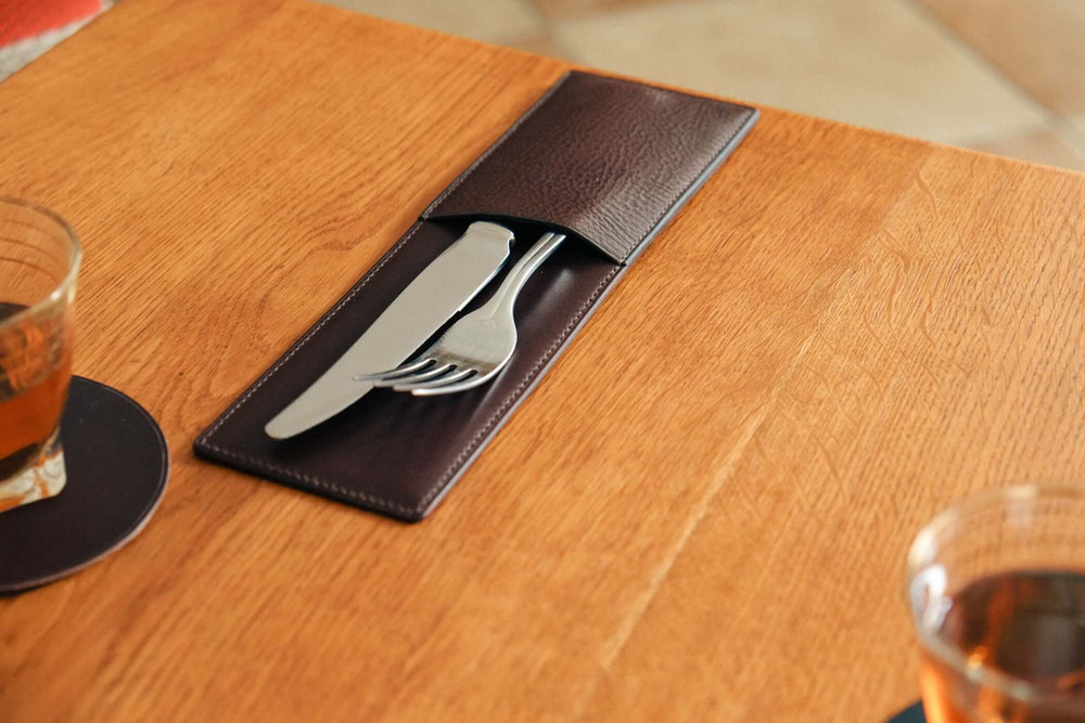 cutlery case, cutlery sleeve, fork holder, knife holder, fork case, knife case, natural leather