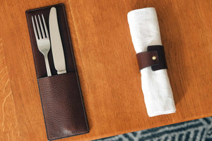 cutlery case, cutlery sleeve, fork holder, knife holder, fork case, knife case, natural leather